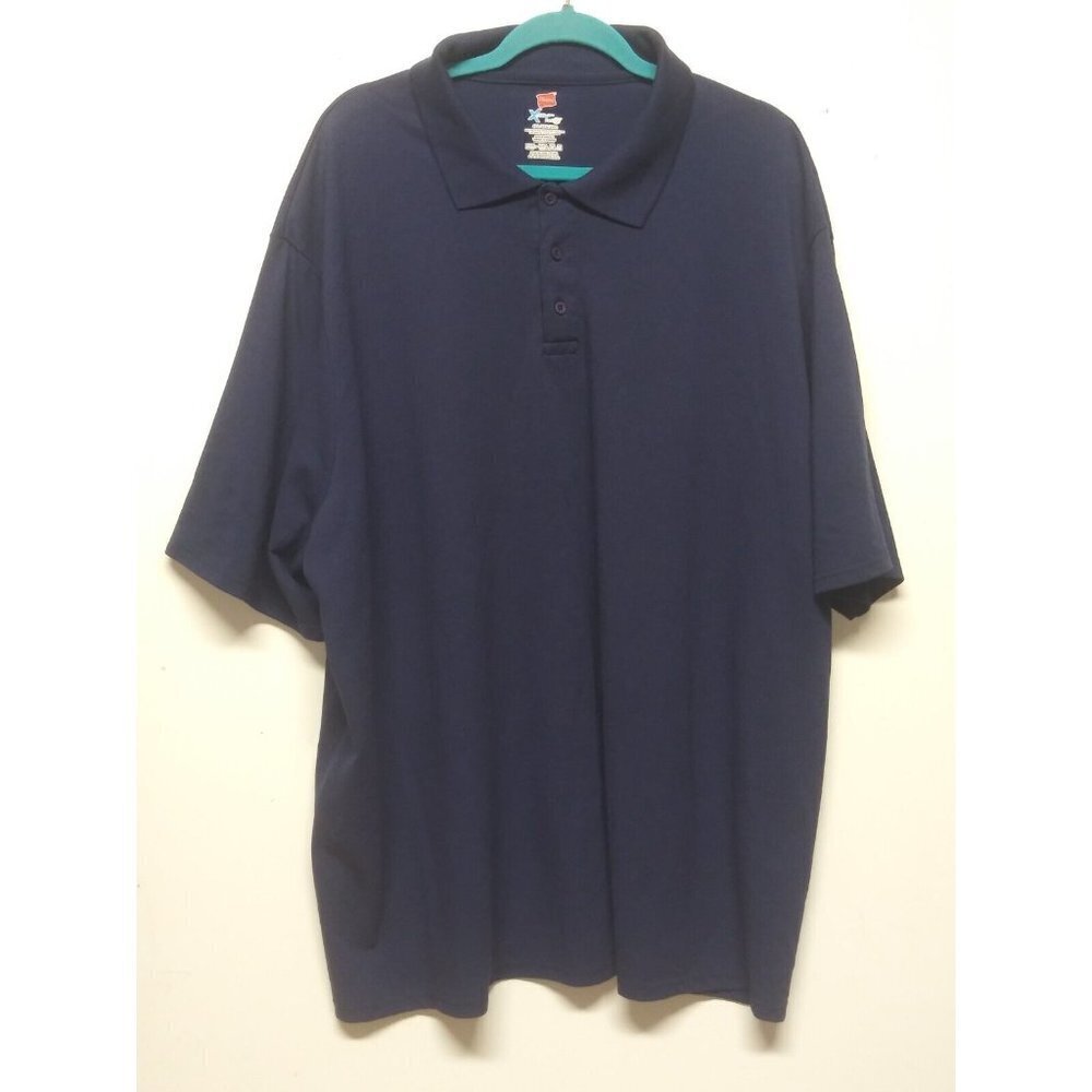 Hanes Mens X-Temp Short Sleeve Polo Shirt Navy Size 4XL Collared navy blue EUC - Picture 4 of 5
